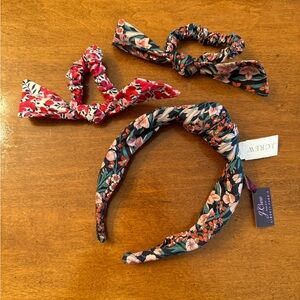 J Crew Liberty Topknot Headband with 2 J Crew scrunchies